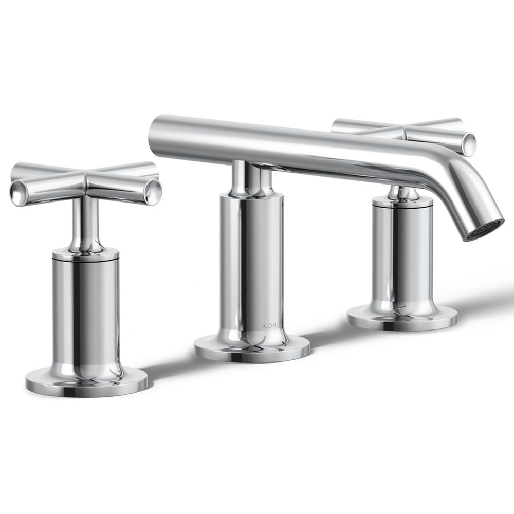 Kohler Purist Widespread Bathroom Sink Faucet with Cross Handles and Low Gooseneck Spout in Polished Chrome, , large
