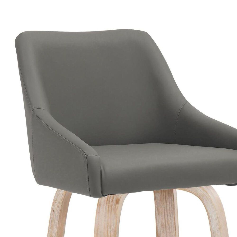 LumiSource Hannah Swivel Bar Stool with Dark Grey Faux Leather Upholstery in Whitewashed and Black (Set of 2), , large