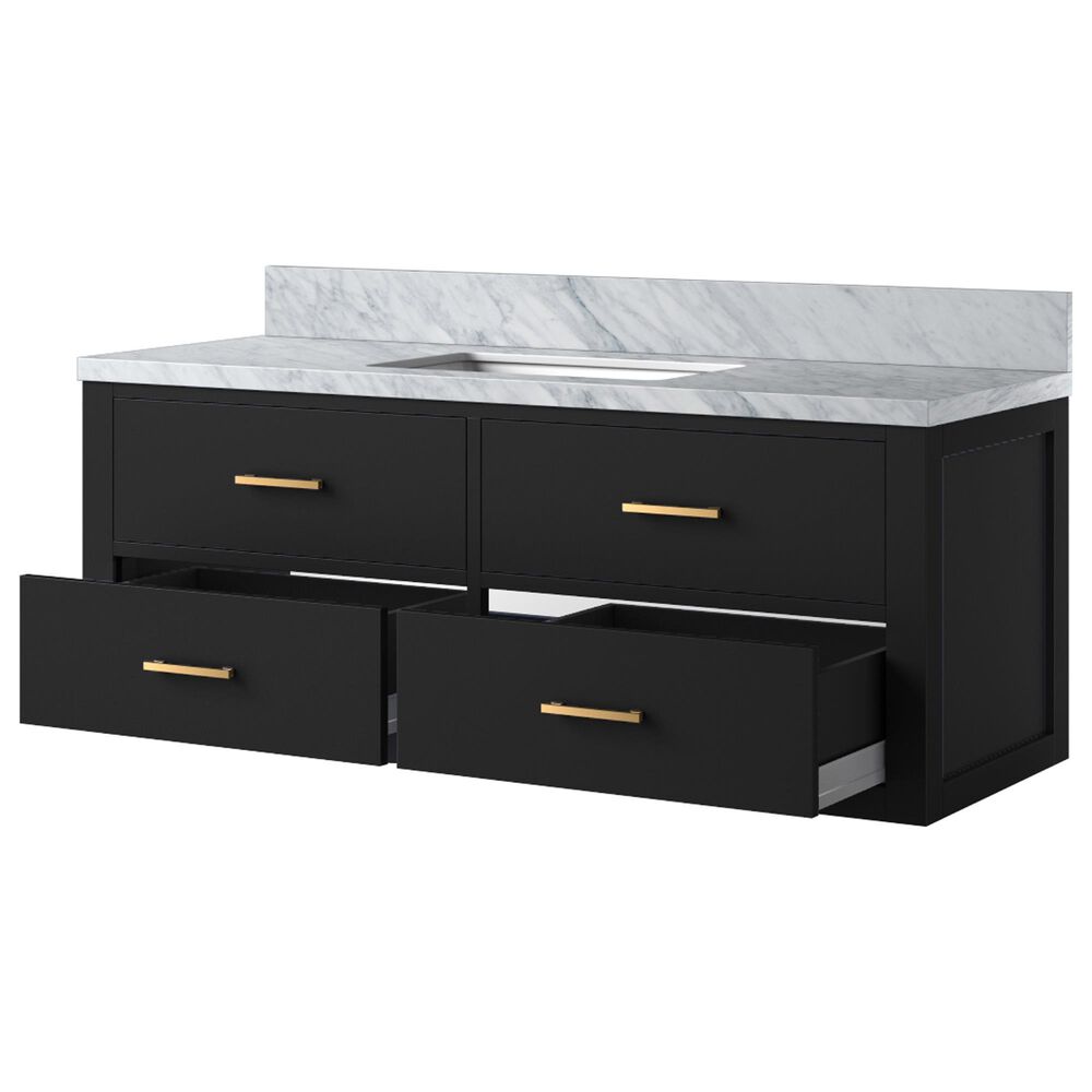 Lexora Home Castor 48&quot; Single Bathroom Vanity in Black with 2 cm White Carrara Marble Top and Rectangular Sink, , large