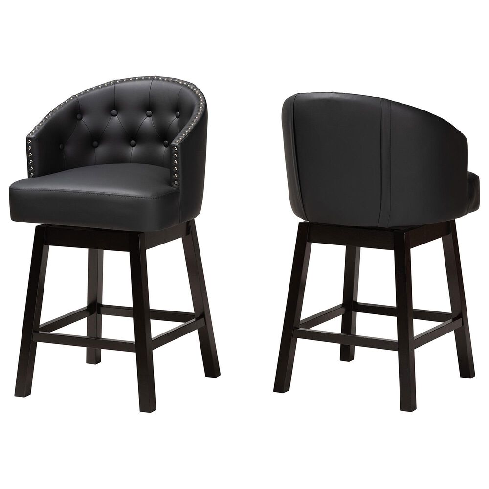 Baxton Studio Theron Swivel Counter Stool with Black Cushion in Espresso Brown (Set of 2), , large