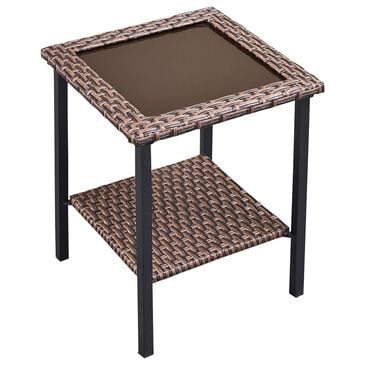 Sunwell Garden Patio Square Side Table with Glass Top in Brown, , large