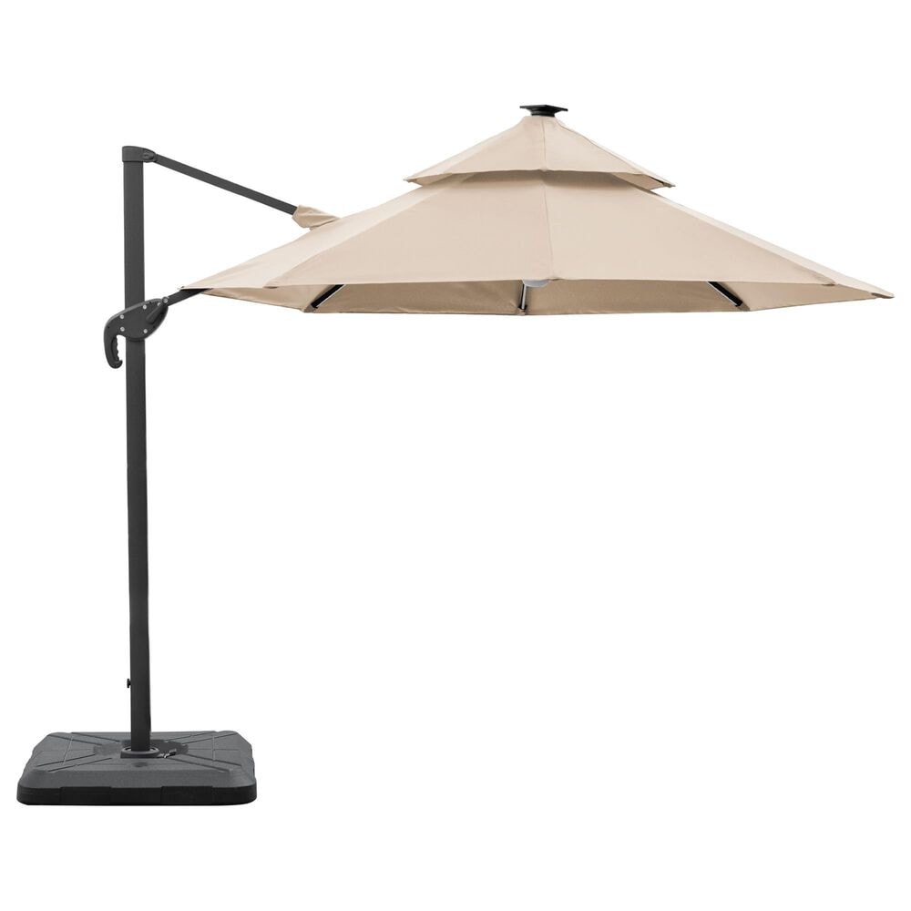 Furniture of America Zora 10" LED Bulb Double Top Octagon Patio Umbrella with Base in Beige, , large