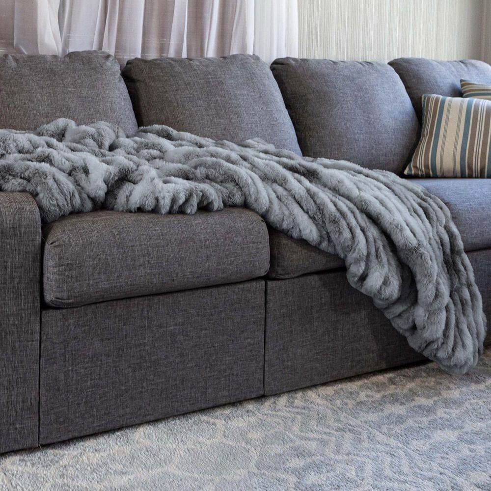 Timberlake 60" x 80" Ruched Faux Fur Throw Blanket in Silver, , large