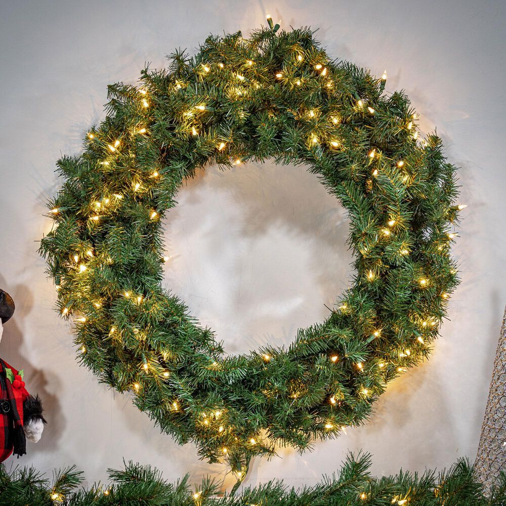 The Gerson Company 24&quot; Pre-Lit Canadian Pine Artificial Christmas Wreath with White LED Lights Wreath in Green, , large