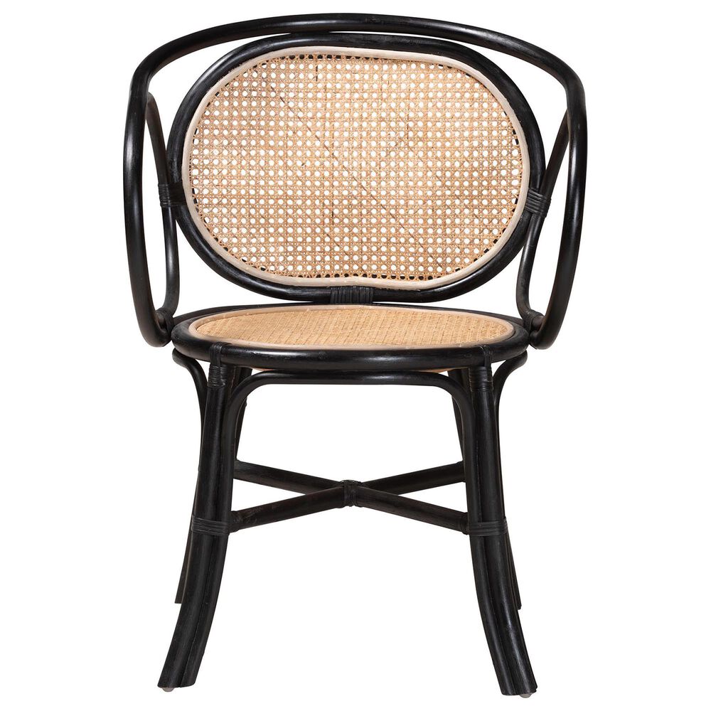 Baxton Studio Palesa Arm Chair in Black and Natural Brown, , large
