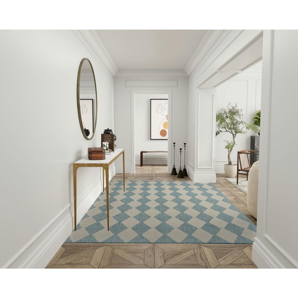 Nourison Positano Geometric Aqua 7&#39; x 10&#39; Indoor/Outdoor Area Rug, , large