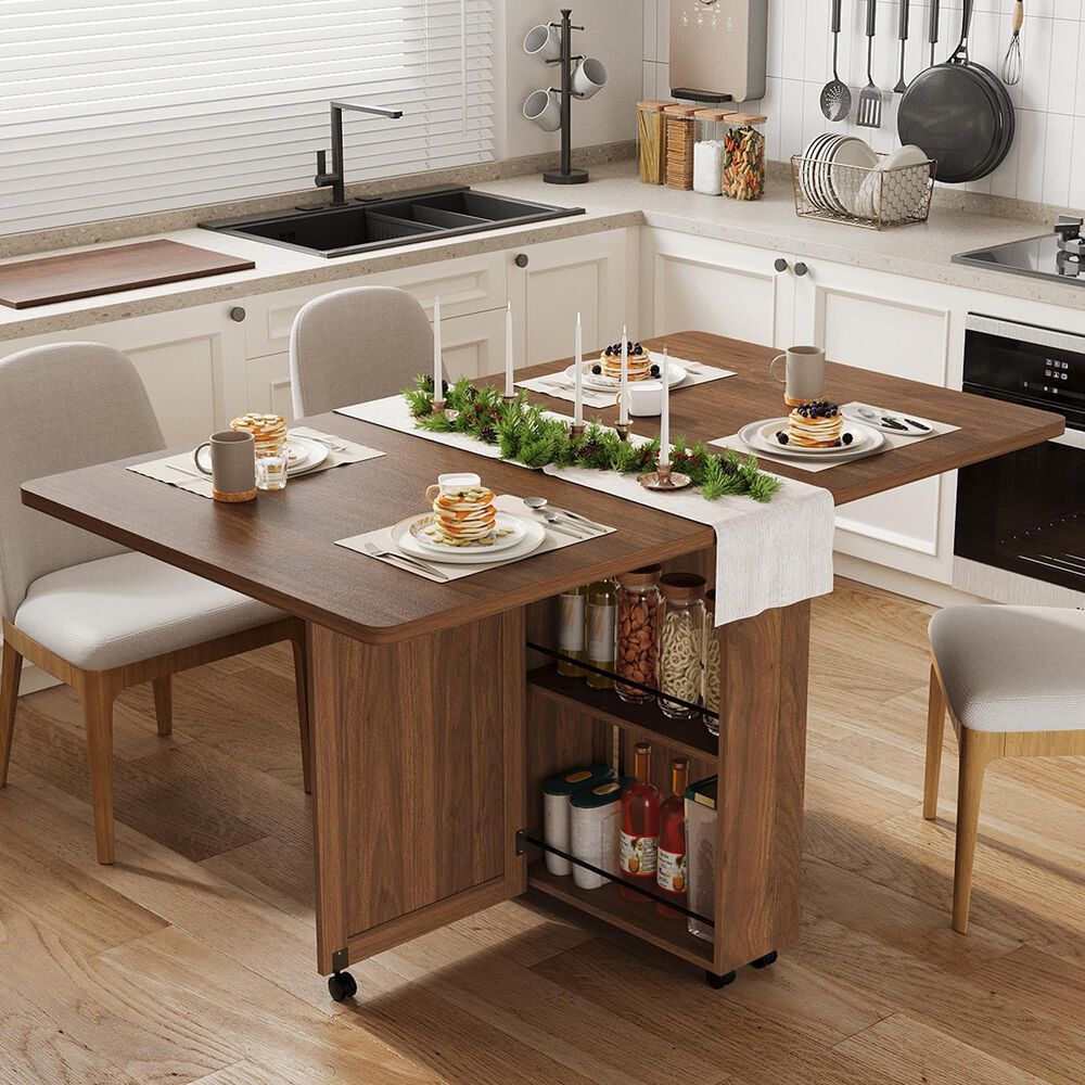 GARVEE Folding Dining Table with Storage in Brown - Table Only, , large