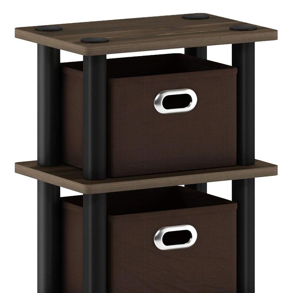HOMLUX 5-Tier Tall Corner Open Bookshelf with 4 Storage Bins in Columbia Walnut and Black, , large
