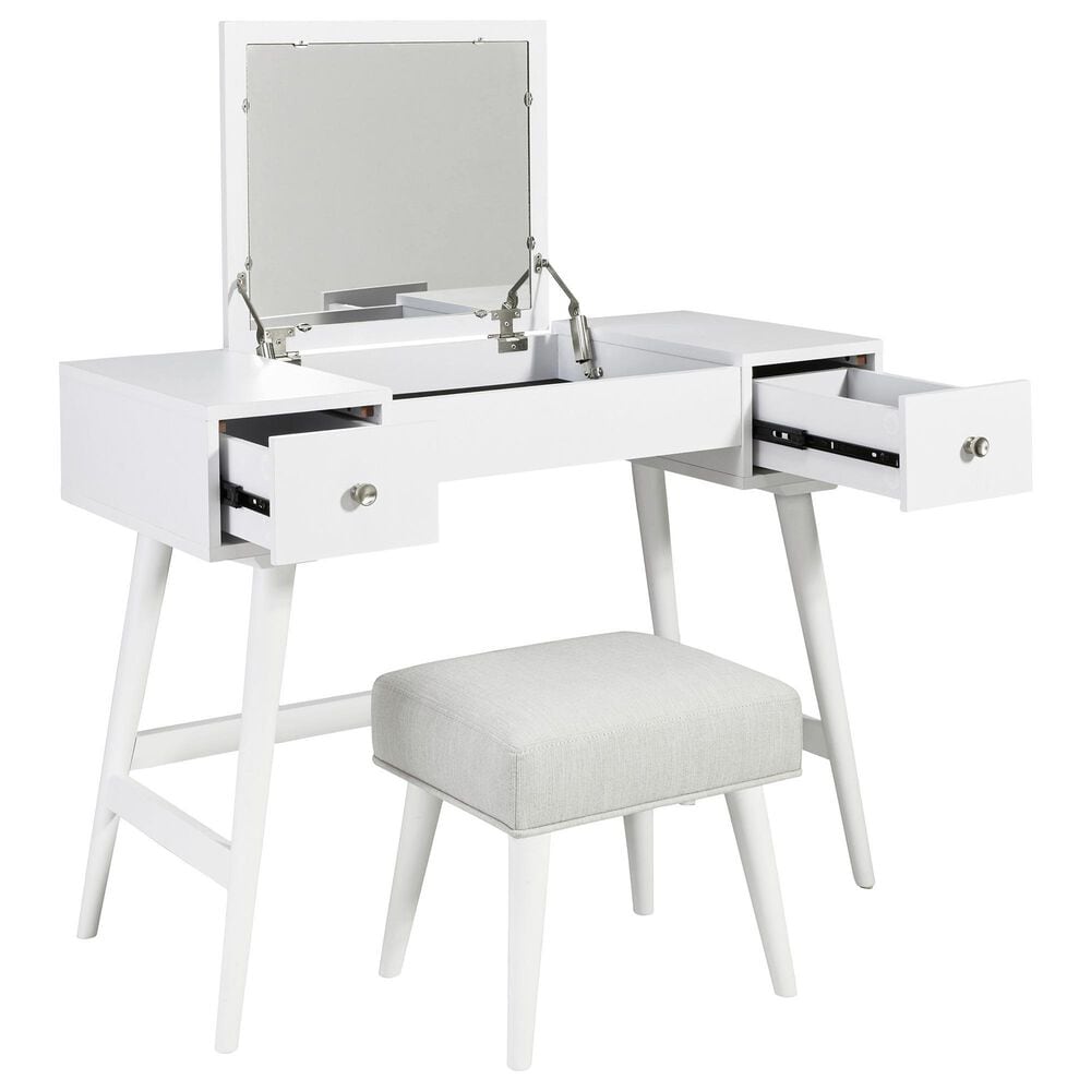 Ashley Thadamere Vanity with Stool in White, , large