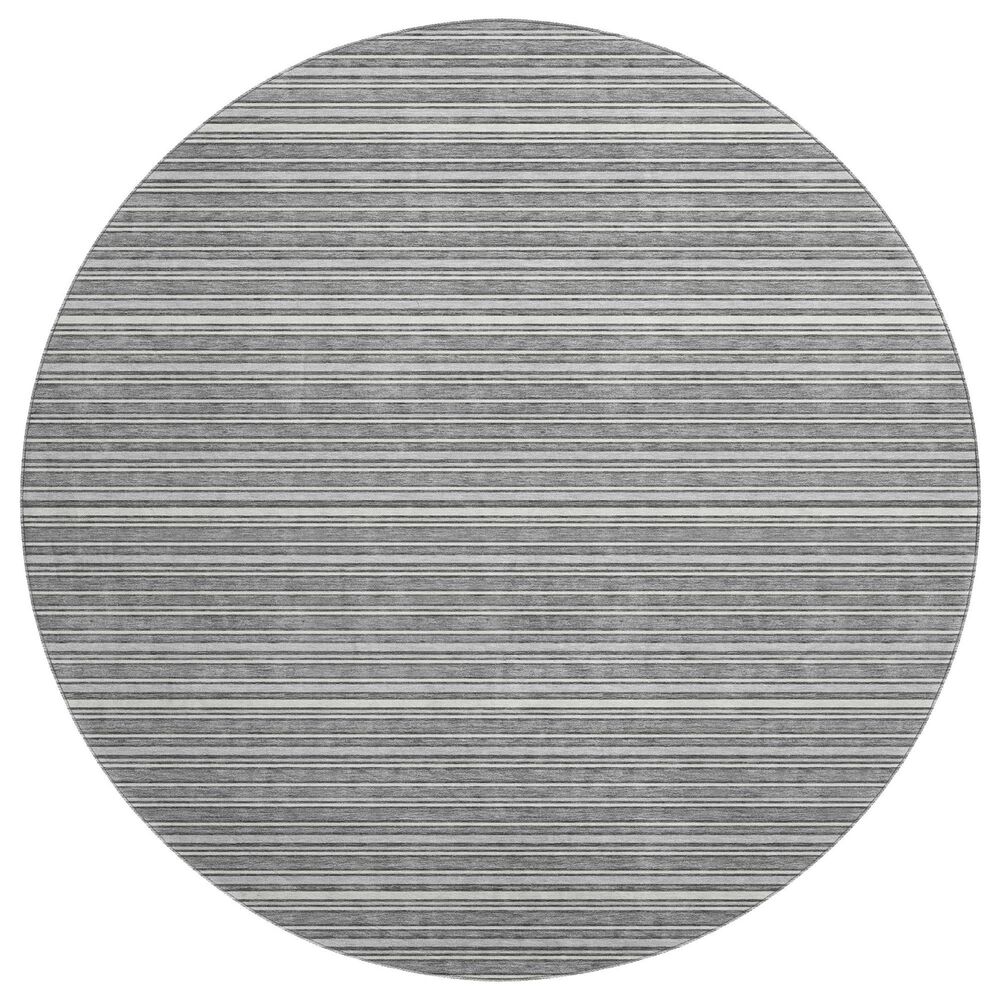 Dalyn Rug Company Soft Essentials Striped Gray 8" Round Indoor/Outdoor Area Rug, , large