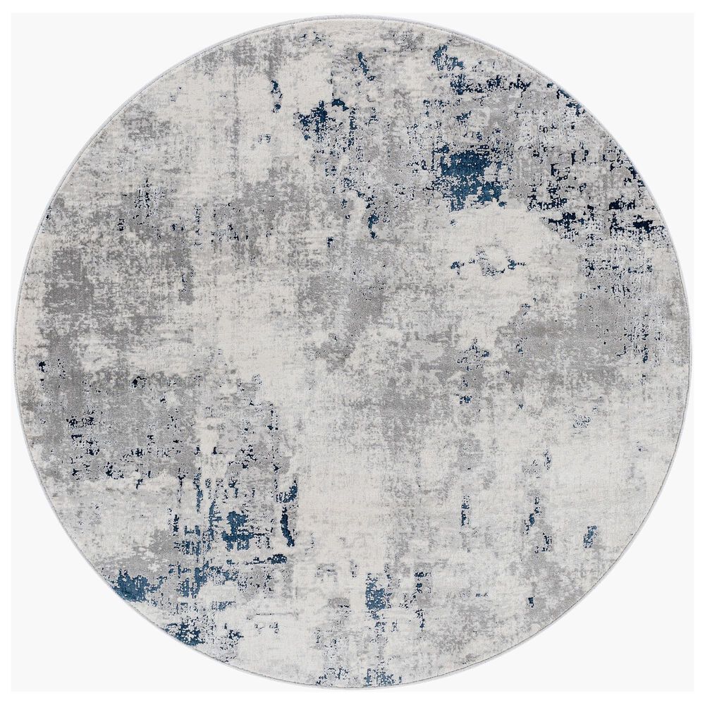 Surya Aisha 5"3" Round Charcoal, Light Gray, Blue and Off-White Area Rug, , large