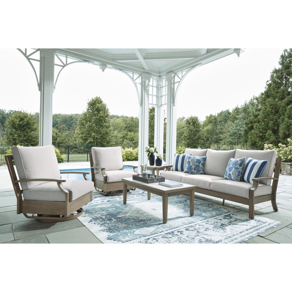 Ashley Rainier Ranch Patio Rectangular Cocktail Table in Brown and Beige, , large