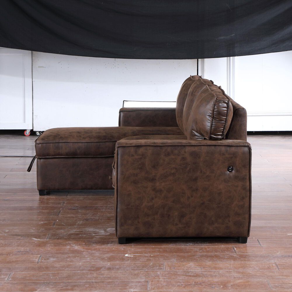 Global Furniture USA Reversible Pull-Out Sofa Bed with Chaise in Coffee, , large