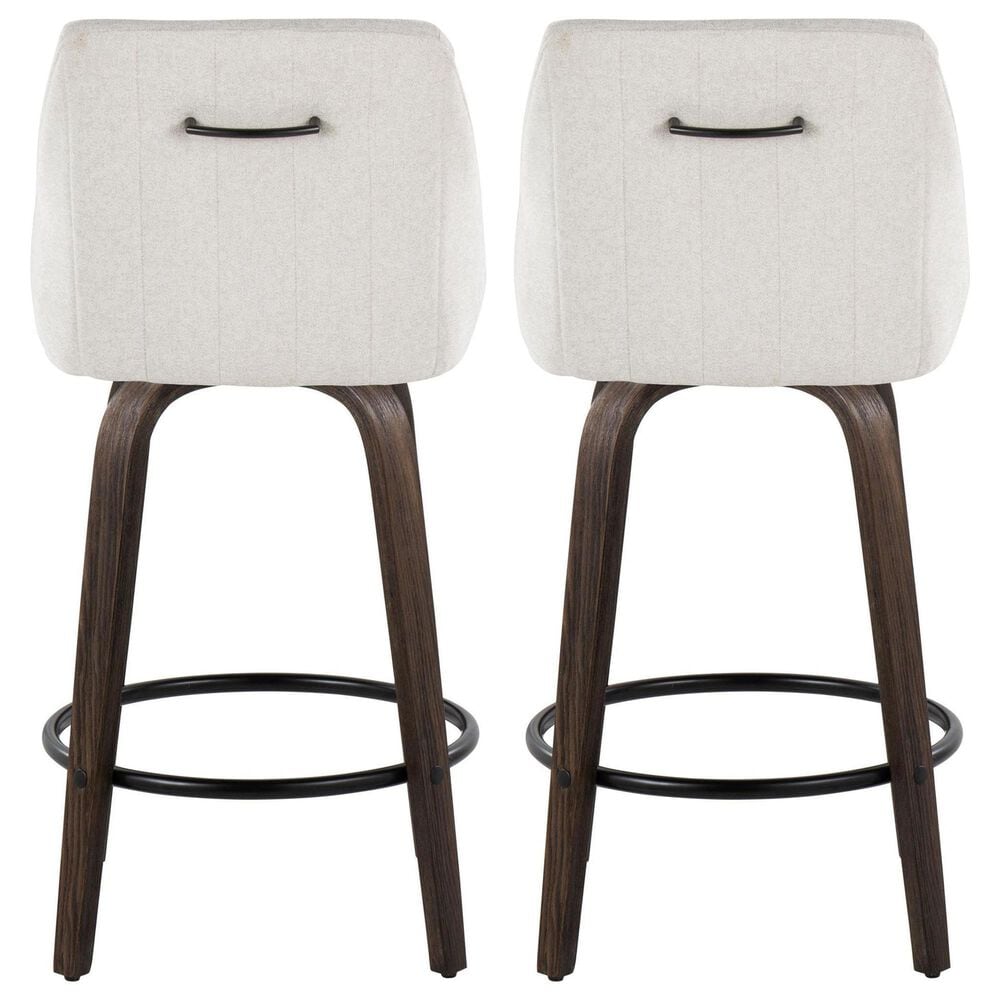 LumiSource Hannah Swivel Counter Stool with Cream Fabric Upholstery in Walnut and Black (Set of 2), , large
