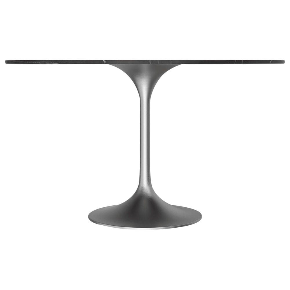 Leisuremod LeisureMod Verve Collection 48 Round Dining Table, Brushed Chrome Base with Sintered Stone Black Top, , large