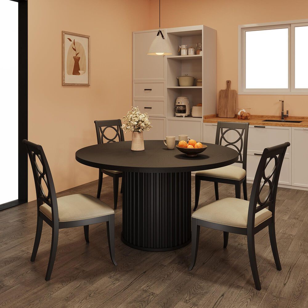 GARVEE 47" Round Industrial Dining Table in Black - Table Only, , large