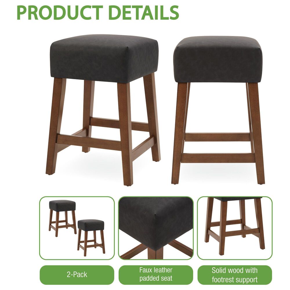 Valor Living Roscoe 26" Backless Counter Stool with Black Upholstery in Cherry, , large