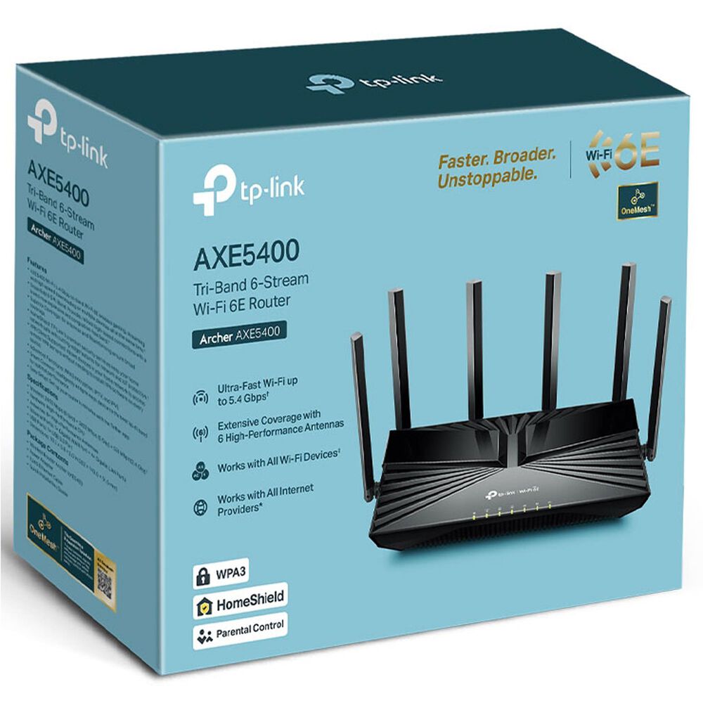 TP Link Archer Tri-Band 6-Stream Wi-Fi 6E Router in Black, , large