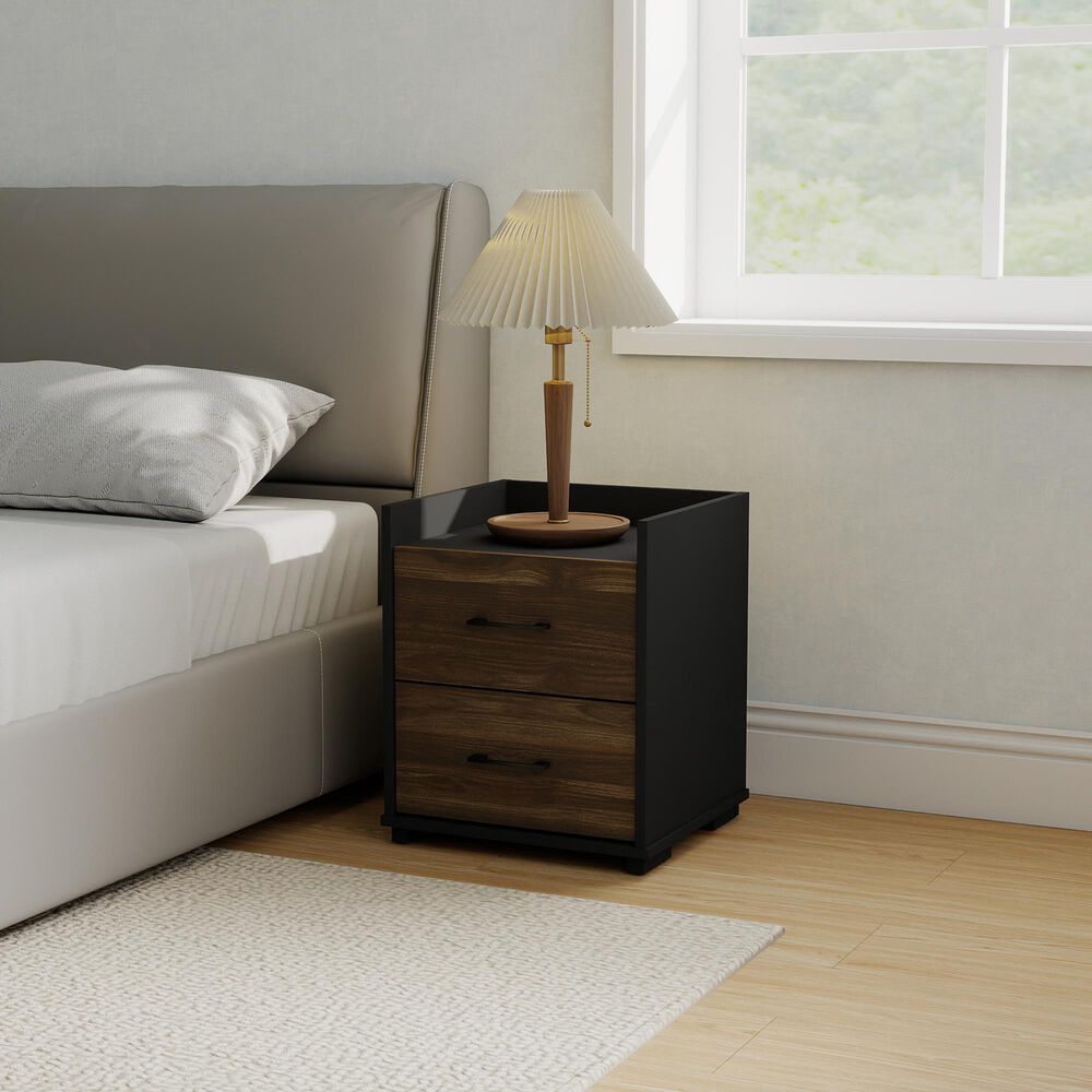 HOMLUX 2-Drawer Modern Nightstand in Columbia Walnut and Black, , large