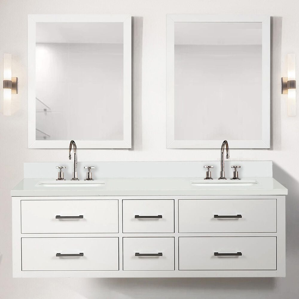 Lexora Home Castor 60" Double Bathroom Vanity in White with White Quartz Top, Rectangular Sinks and 28" Mirrors, , large