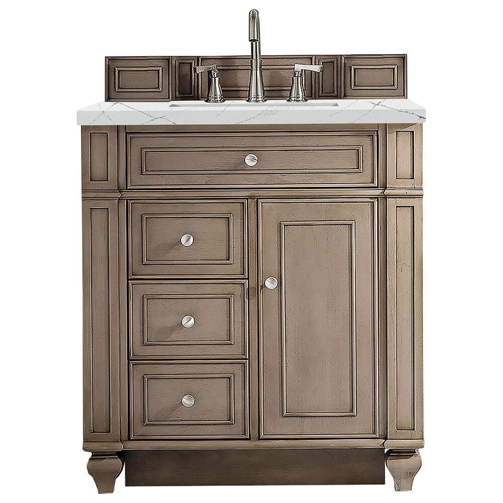 James Martin Vanities Bristol 30" Single Bathroom Vanity in Whitewashed Walnut with 3 cm Ethereal Noctis Quartz Top and Rectangular Sink, , large