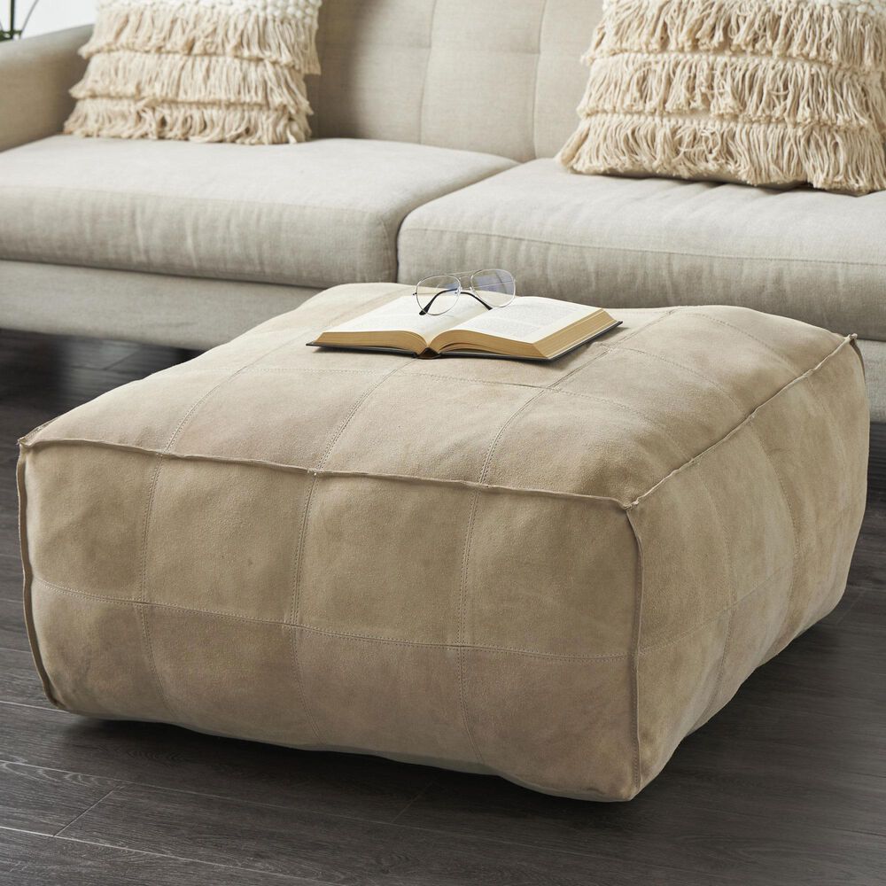 Maple and Jade 35&quot; Low Profile Square Stuffed Pouf in Gray, , large