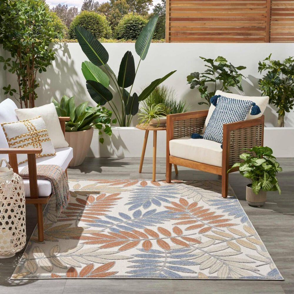 Nourison Aloha 3&#39;6&quot; x 5&#39;6&quot; Blue and Mocha Indoor/Outdoor Area Rug, , large