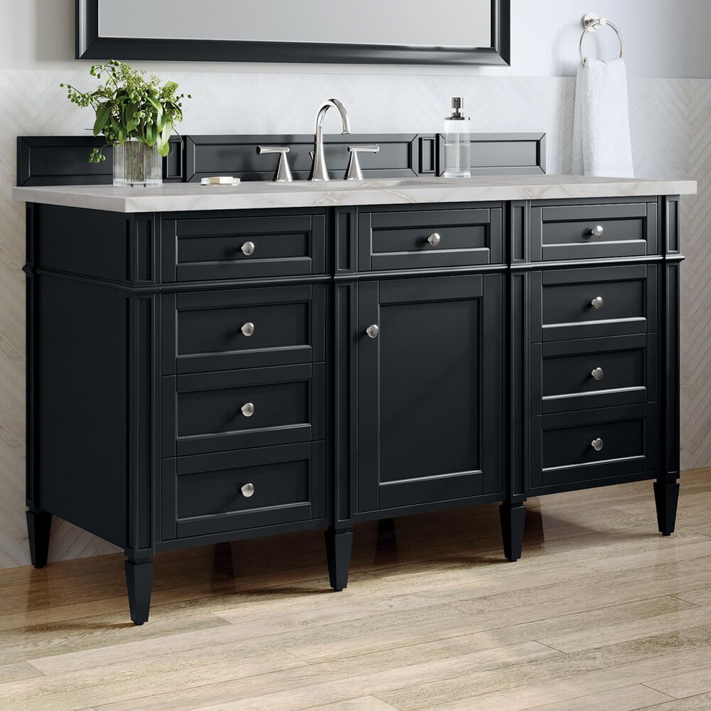 James Martin Vanities Brittany 60" Single Bathroom Vanity in Black Onyx with 3 cm Eternal Jasmine Pearl Silestone Top, Rectangular Sink and FreePower Wireless Charger, , large