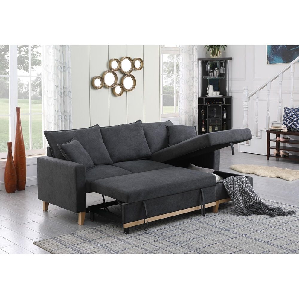 HOMLUX 84.25"W Reversible Sleeper Sectional Sofa with Storage Chaise and Pillows, in Dark Grey, , large
