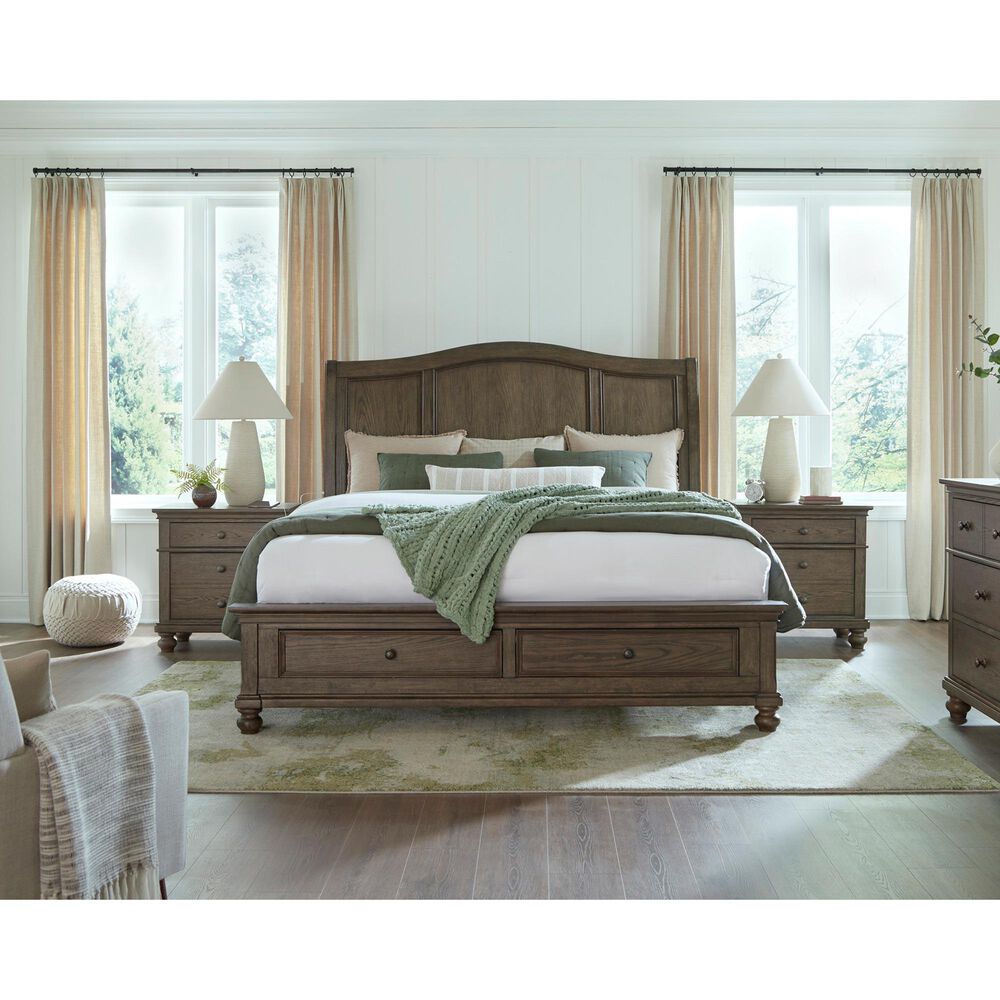 Riva Ridge Oxford King Sleigh Storage Bed in Cocoa with USB Ports, , large