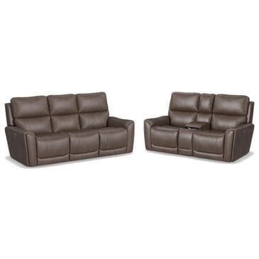 Flexsteel Carter Power Reclining Sofa and Loveseat Set in Cappuccino Brown, , large