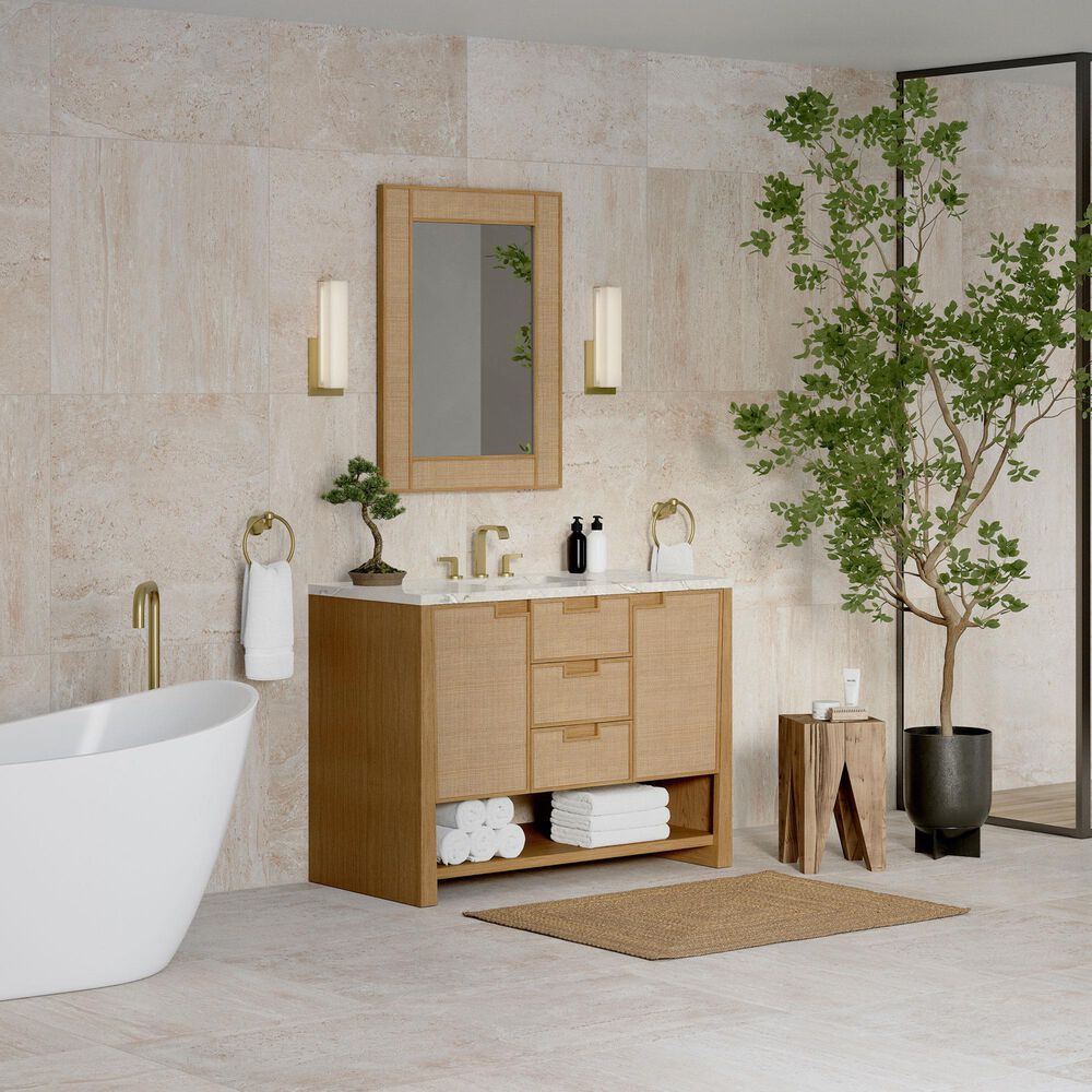 James Martin Vanities Solene 48&quot; Single Bathroom Vanity in Seaside Oak with 3 cm Victorian Silver Quartz Top and Rectangular Sink, , large