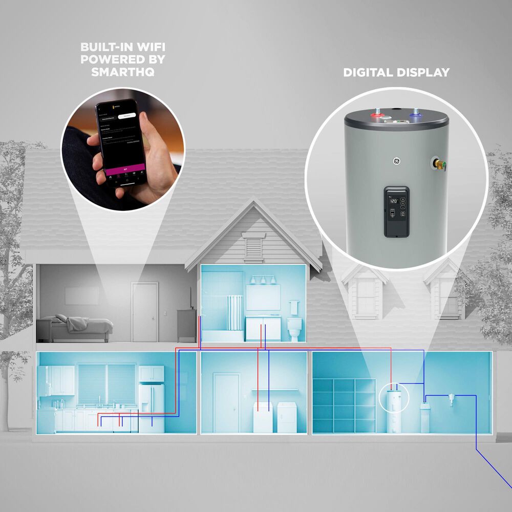 GE Appliances 30-Gallon Smart Tall Electric Water Heater with Anode Sensing in Gray, , large
