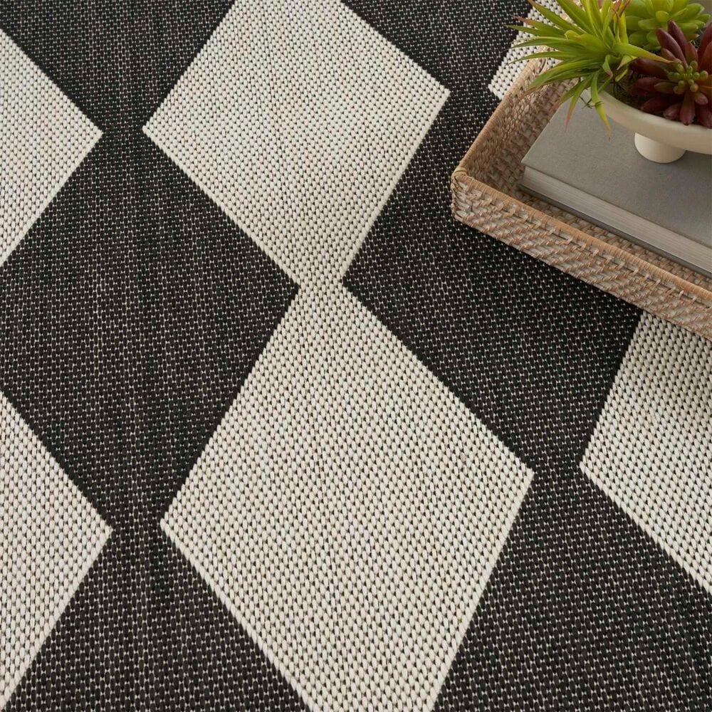 Nourison Positano Geometric Black 8&#39; x 10&#39; Indoor/Outdoor Area Rug, , large