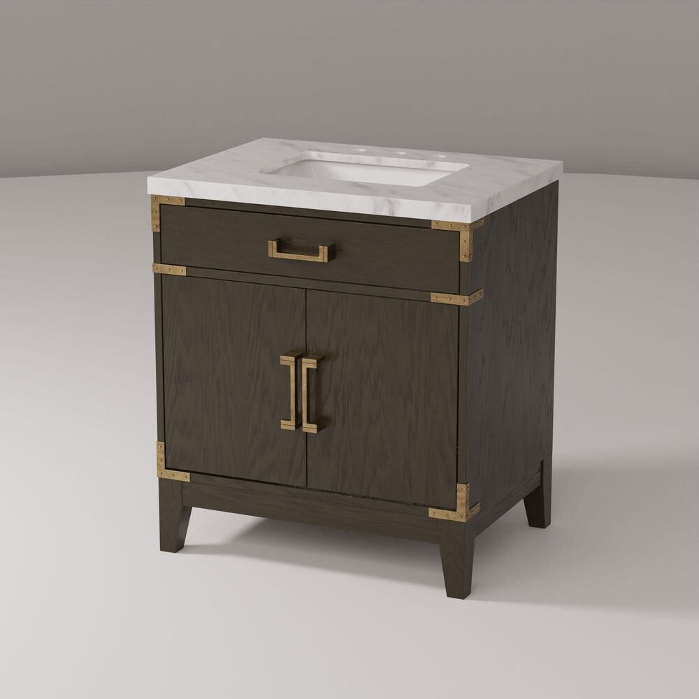 Lexora Home Laurel 30&quot; Single Bathroom Vanity in Brown Oak with White Carrara Marble Top and Rectangular Sink, , large