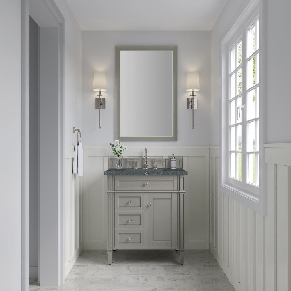 James Martin Vanities Brittany 30" Single Bathroom Vanity in Urban Gray with 3 cm Parisien Bleu Quartz Top and Rectangular Sink, , large