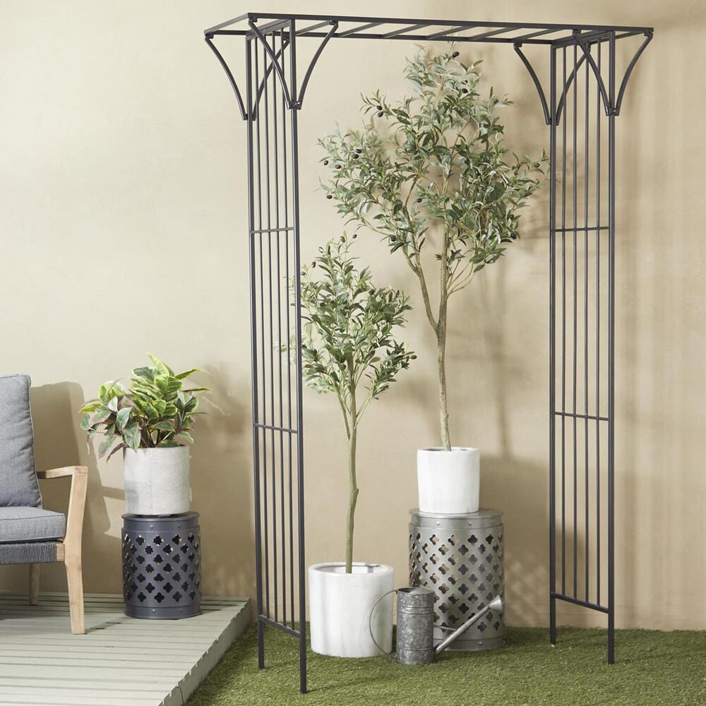 Maple and Jade Garden Arbor with Lattice Work Sides in Matte Black, , large