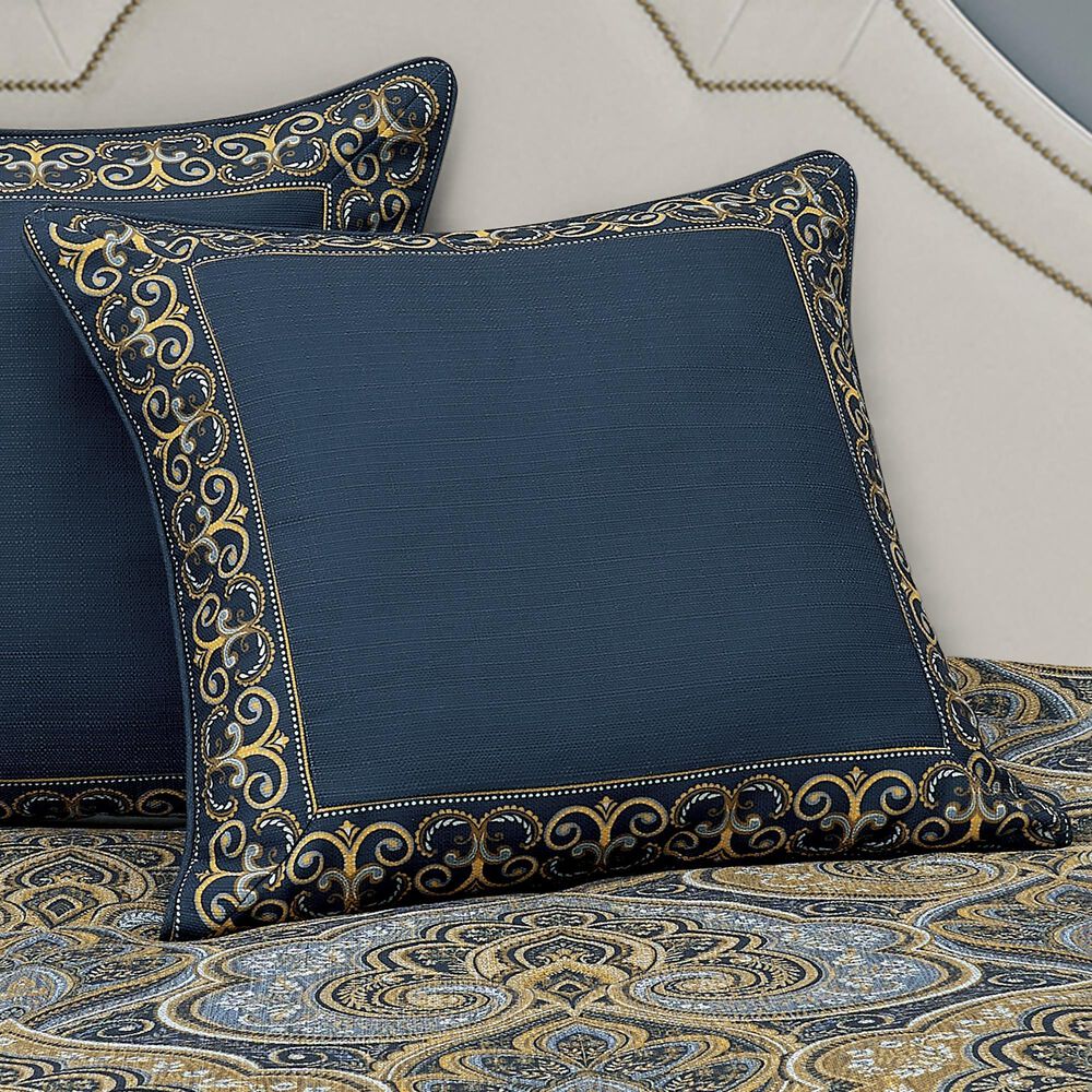 J. Queen New York Messina 26&quot; Square Euro Pillow Sham in Navy and Gold, , large