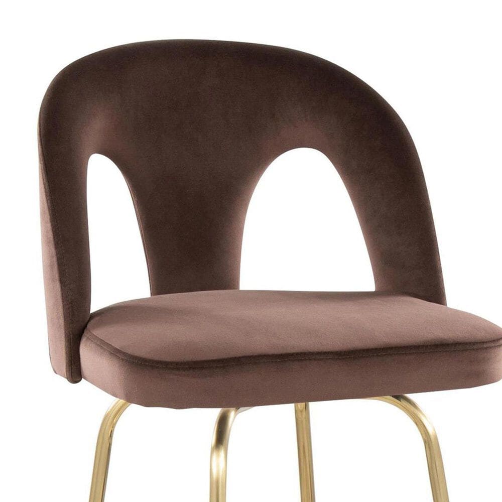 LumiSource Ava Swivel Bar Stool with Espresso Velvet Upholstery in Gold (Set of 2), , large