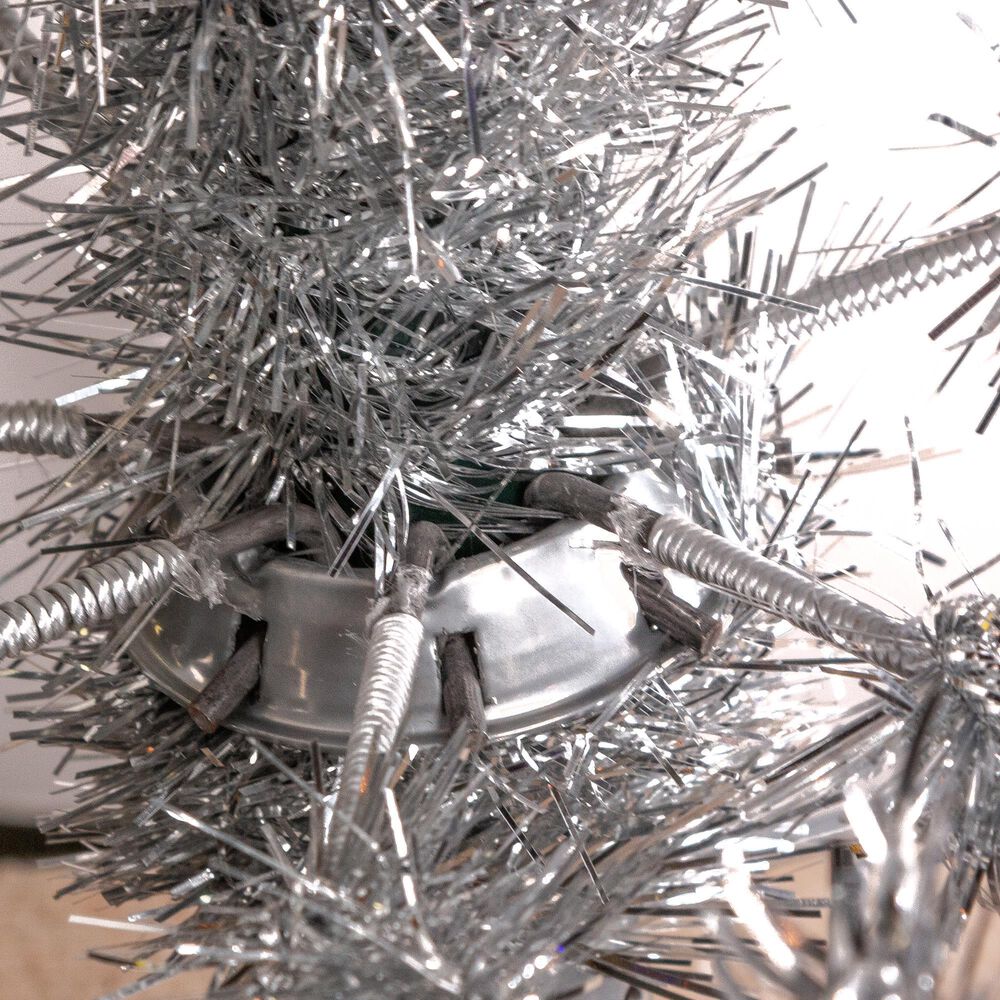The Gerson Company 7.5&#39; Pre-Lit Tinsel Artificial Christmas Tree in Silver, , large