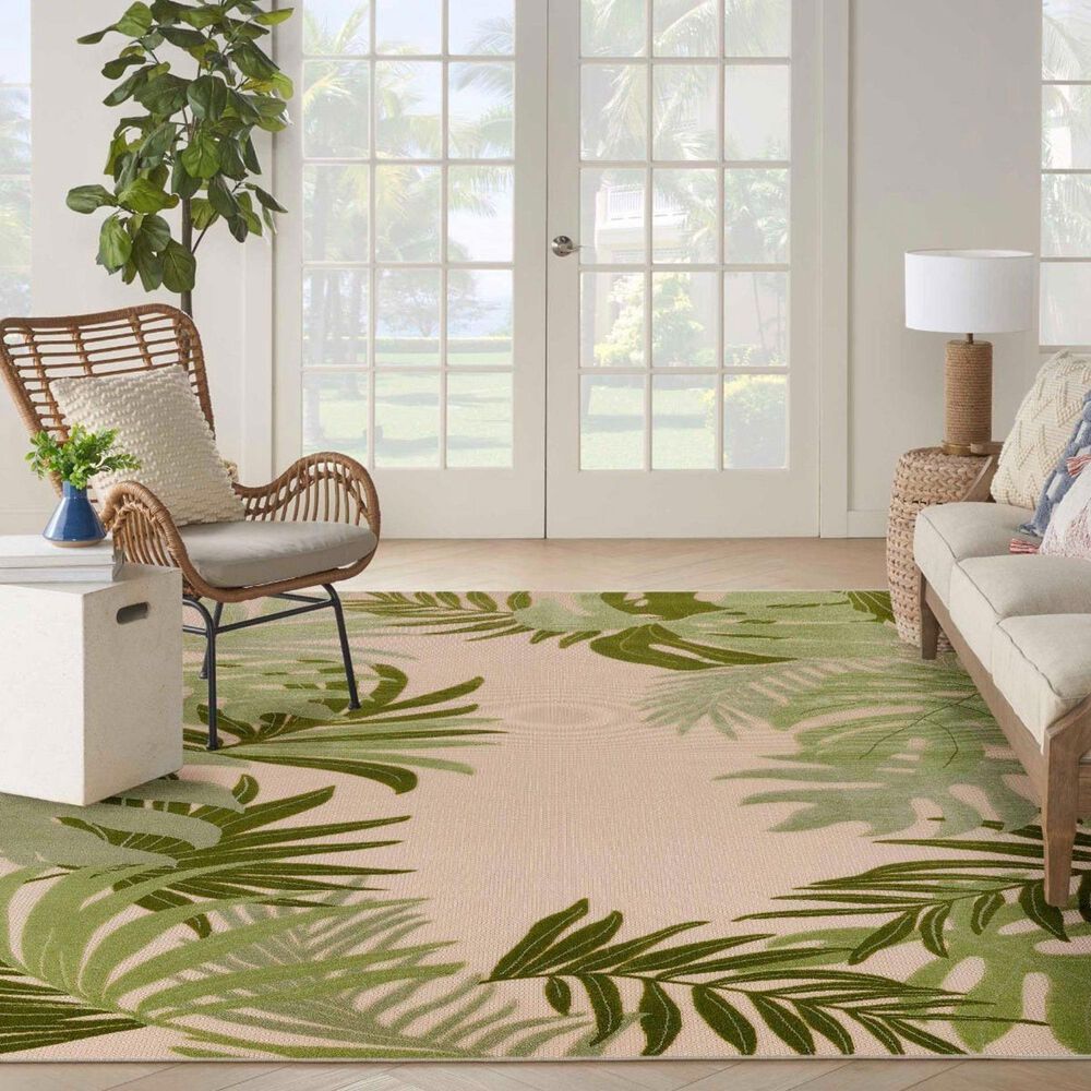 Nourison Aloha ALH40 10&#39; x 14&#39; Ivory and Green Indoor/Outdoor Area Rug, , large