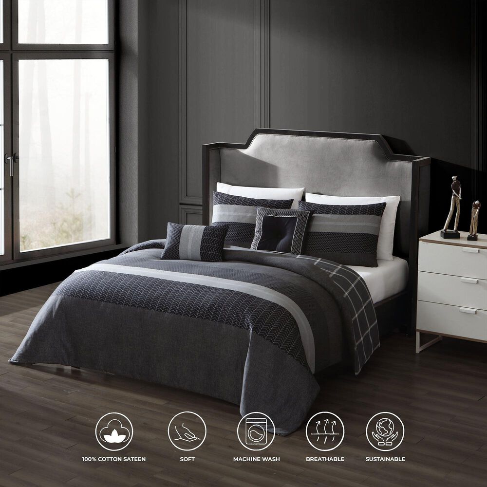 BEBEJAN Kyle 5-Piece King Comforter Set in Black and Grey, , large