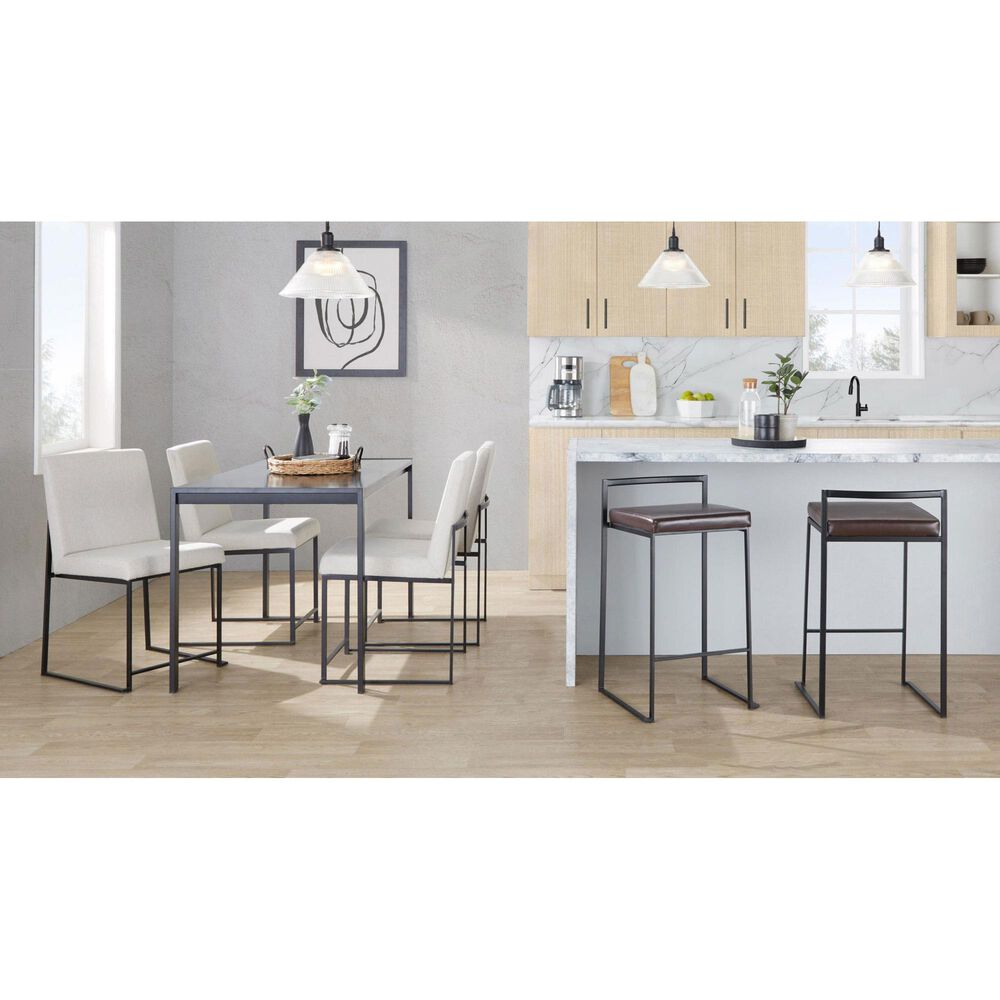 Lumisource Fuji Stackable Counter Stool with Brown Faux Leather Cushion in Black &#40;Set of 2&#41;, , large