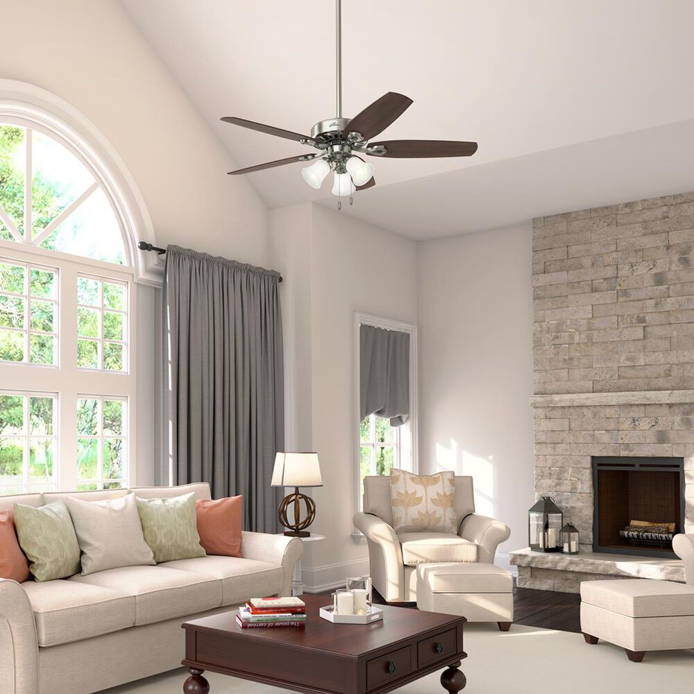 Hunter Builder Plus Ceiling Fan with Light Kit in Brushed Nickel, , large