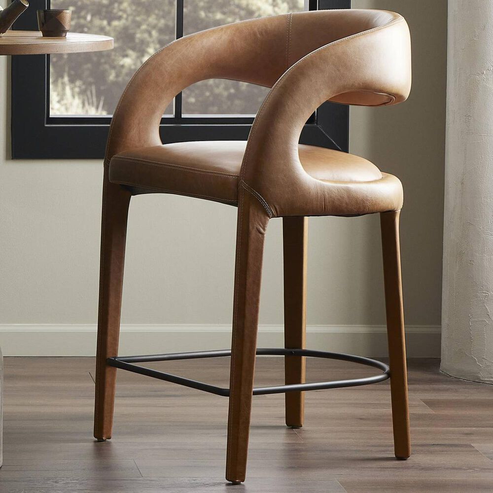 Four Hands Hawkins Top Grain Leather Counter Stool in Sonoma Butterscotch, , large