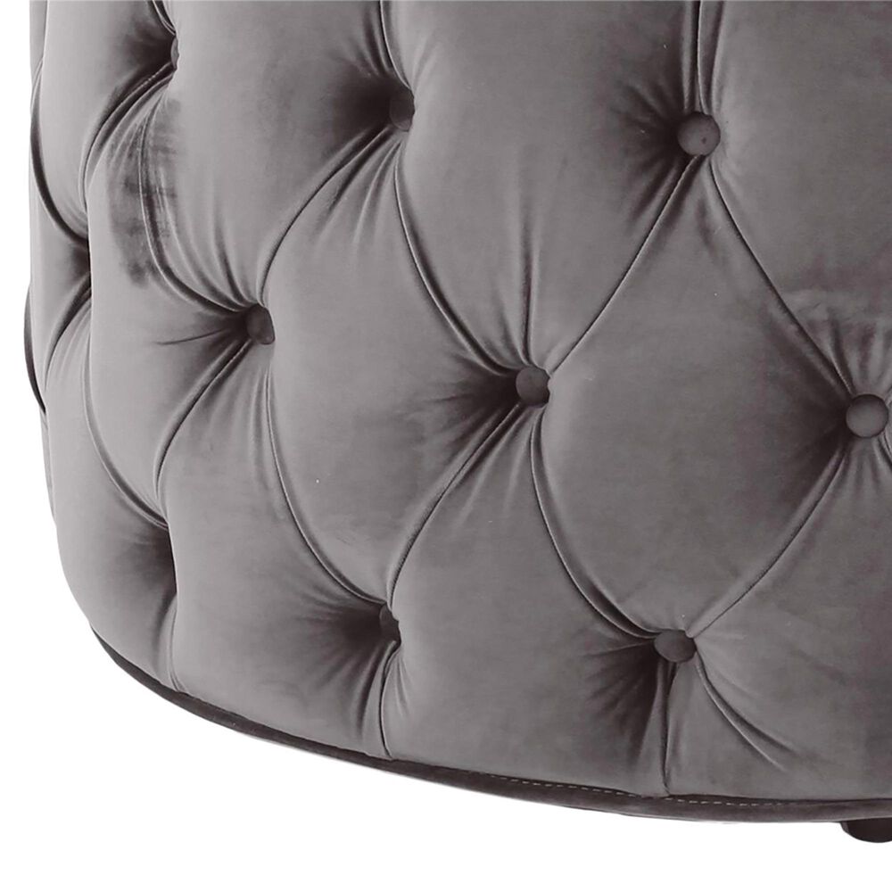 Noble House Aaden Tufted Ottoman in Gray Velvet, , large