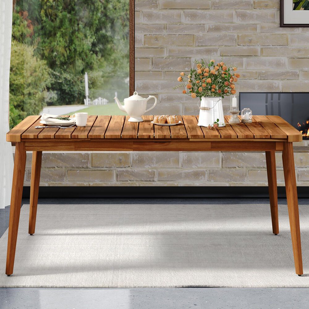 Hearth and Haven Outdoor 63" Rectangular Dining Table in Teak - Table Only, , large