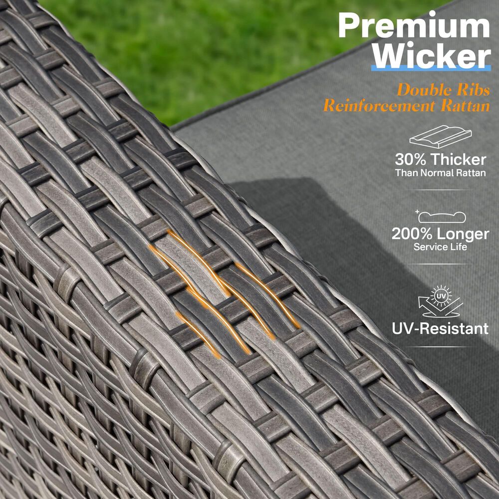 HOMLUX 5-Piece Patio Conversation Set with Grey Wicker in Dark Gray, , large