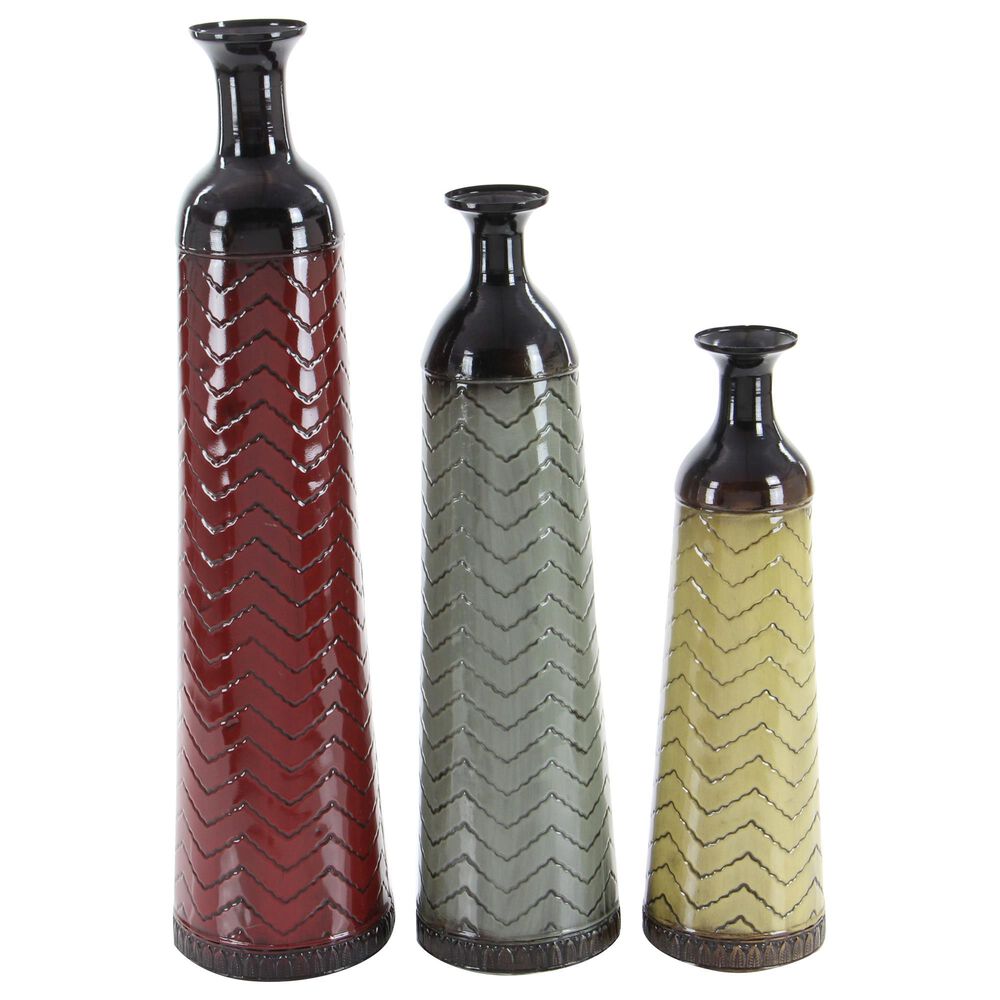 Maple and Jade Chevron Vase in Red, Grey and Yellow &#40;Set of 3&#41;, , large