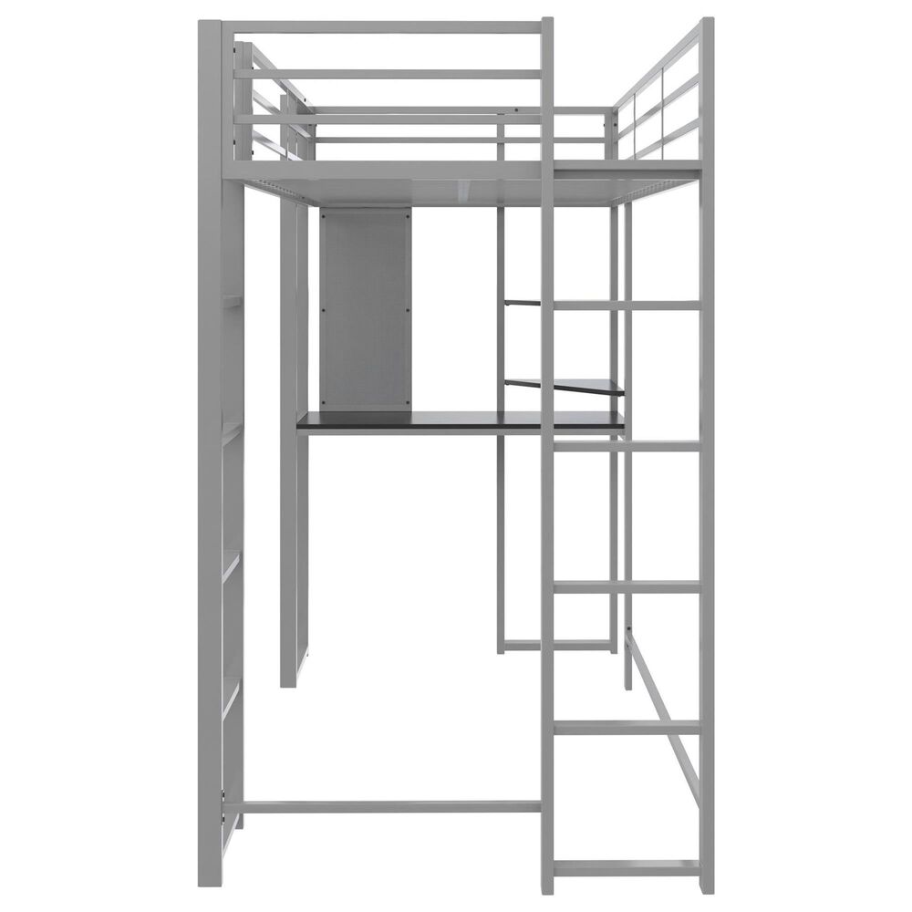 DHP Abode Full Metal Loft Bed with Desk in Silver, , large